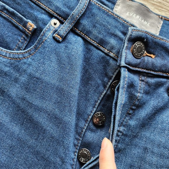 Everlane High Rise Slim Straight Button-Fly Ankle Jeans Stretch Dark Washed - Picture 5 of 10